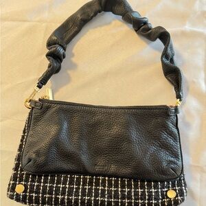 Hammitt Black Leather Shoulder Bag with Tweed and Scrunchy Strap